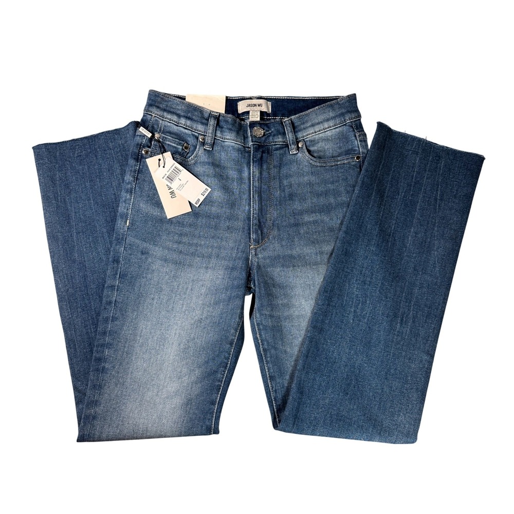 Jason Wu‎ Evie High-Rise Straight Leg Jeans Palm Springs Wash Raw Hem Size 4/29